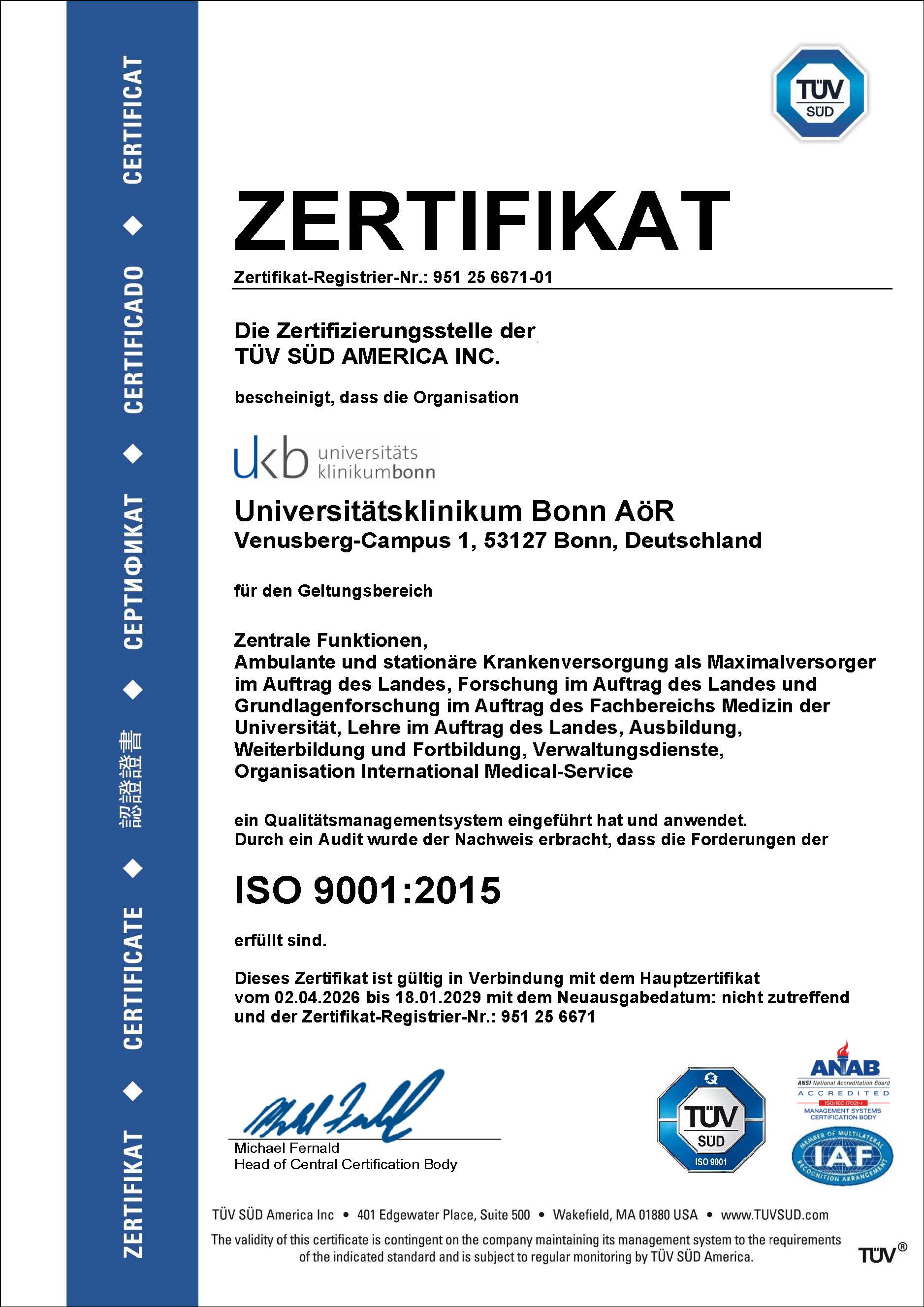Zertifikat Onkologisches Zentrum