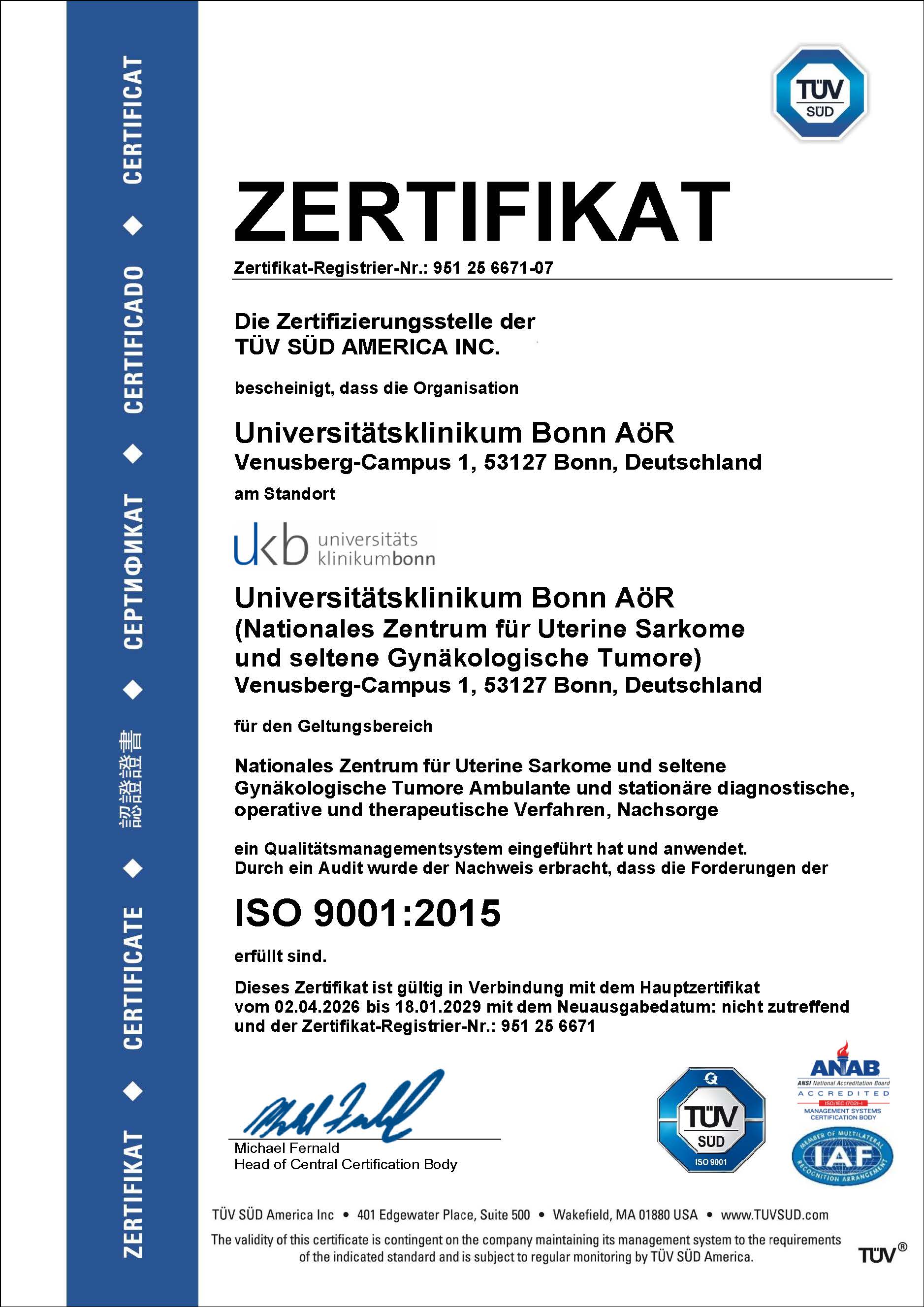 Zertifikat Onkologisches Zentrum